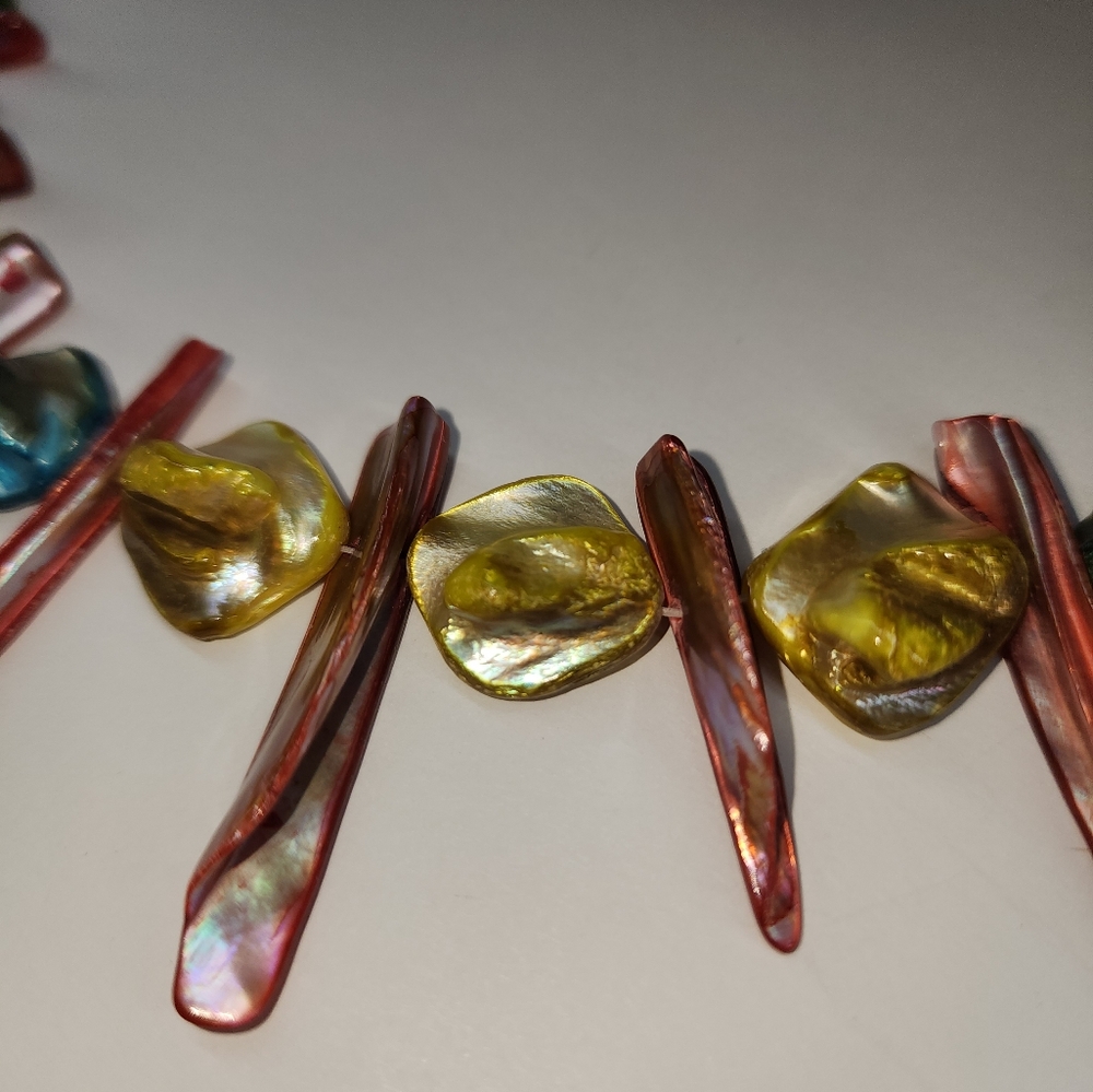 Bold Dyed Shell Statement Necklace Rainbow Irides… - image 2